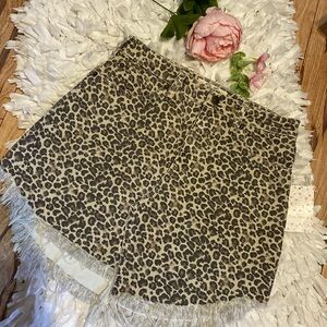 FREE PEOPLE We the Free cheetah Print asymmetrical Frayed Hem Mini Skirt NWT